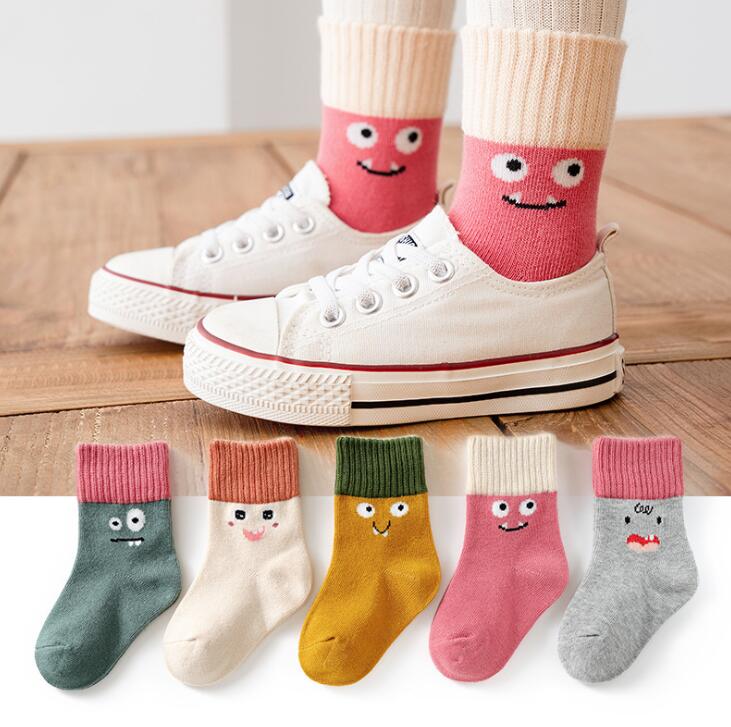 5 Pairs/lot Children Cotton Socks Autumn Winter Spring Kids Boys Girls Warm Mid Socks Cartoon Stripe Sports Socks