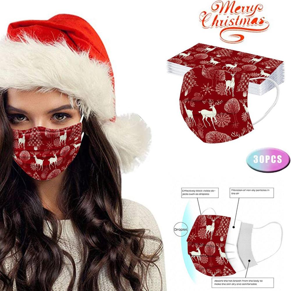 1/5/50pcs/Bag Disposable Christmas Mask Doodle Cartoon Christmas Series Spunlace Face Mask With Elastic Ear Loop For Adults