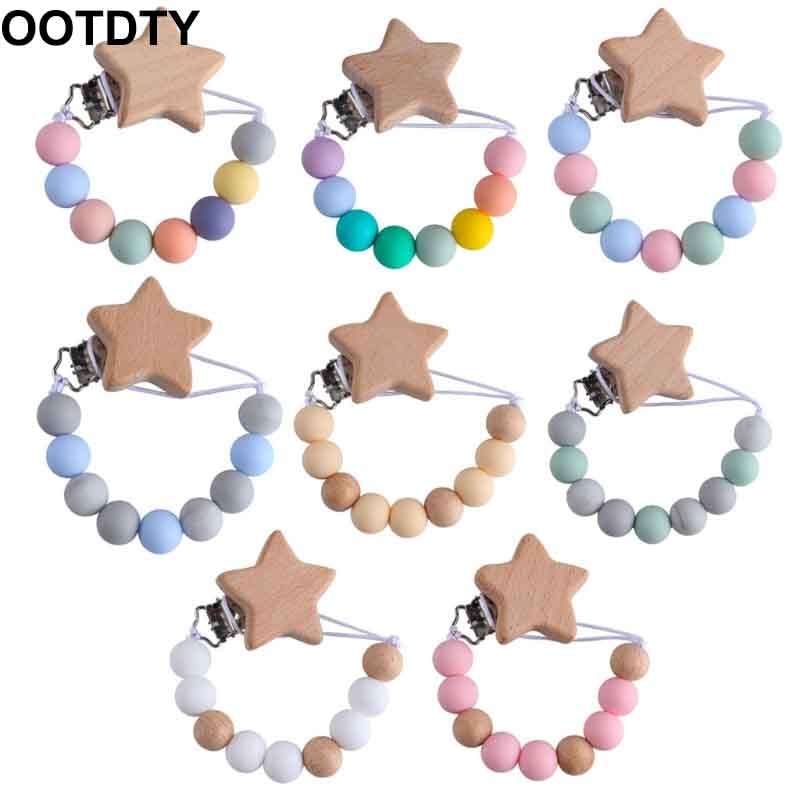 Pacifier Clips Beech Wood Chupetero Holder Chain For Infant Feeding Toddler Chew Toy BPA Free