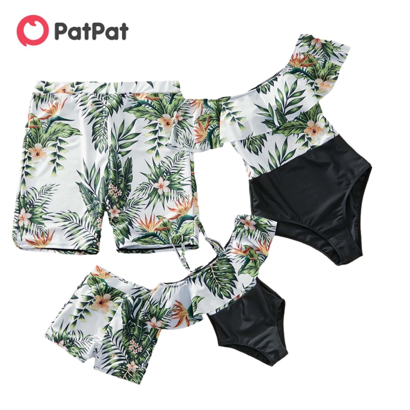 PatPat New Arrival Summer Flounce Plumeria Printed Matching Swimsuits Family Matching Clothing Swimwear Sets