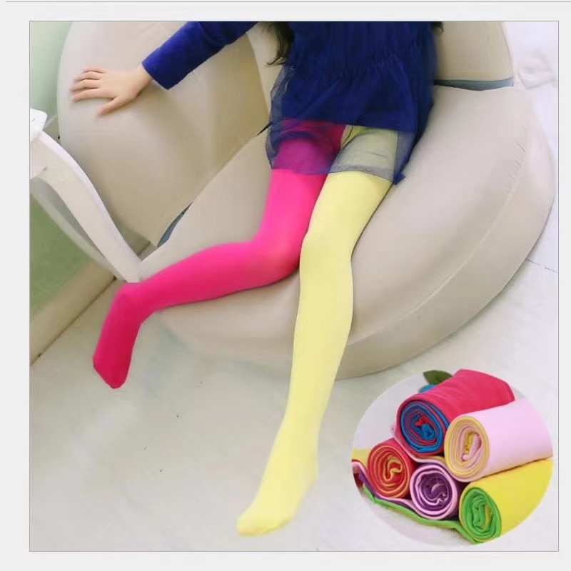 Candy Color Mixed Tights for Girls Patchwork Baby Stretch Trouser Skinny Pants Kids Dance Pantyhose Stocking 3-9Y