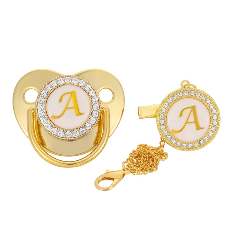 Blingonly Luxury Newborn Chupetero Orthodontic Soother Dummies Initial BPF Free Gold Bling Pacifier Chupetes