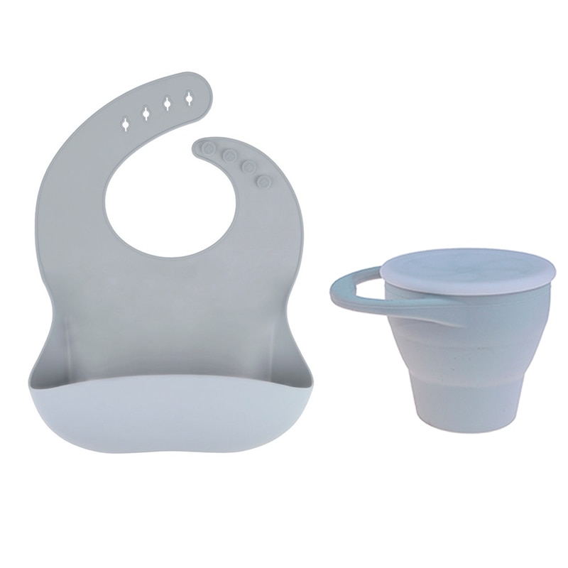 Baby Feeding Tableware Silicone Bib Snack Cup Portable Food Storage Box Infant Dinner Set BPA Free Snacks Container Food Grade