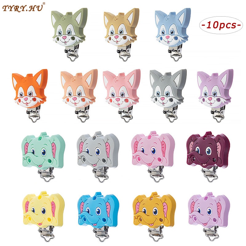 Stainless Steel Fox Elephant Pacifier Clips Dummy Chain Baby Teether Accessories Clip DIY Pacifier Clip for Silicone Teethi