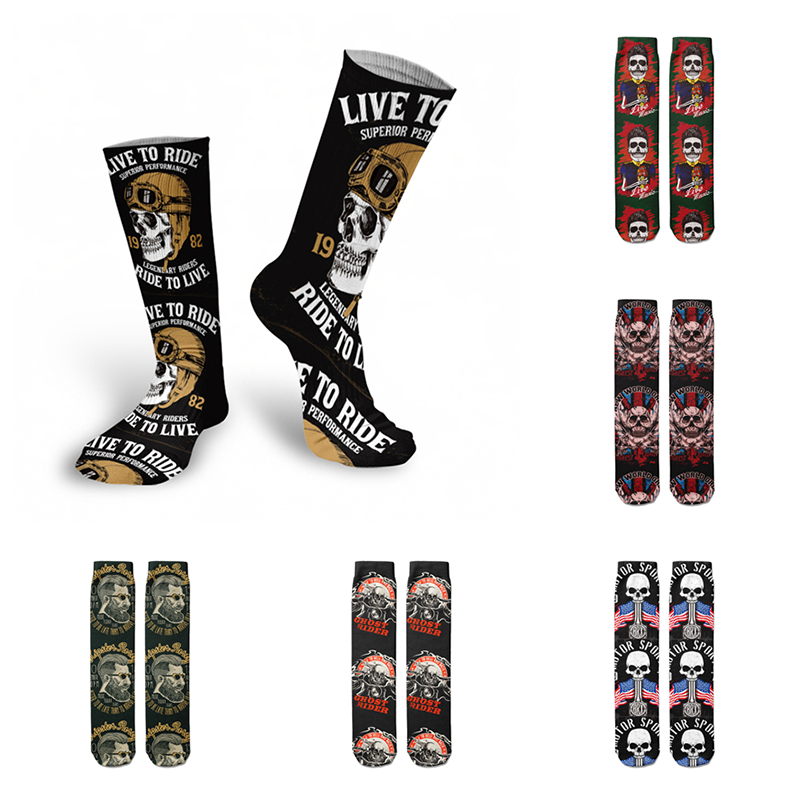 Punk Street Casual 3D Printed Cotton Socks Men Skull Crossbones Skateboard Socks Unisex Women Medium Tube Socks Spring Autumn