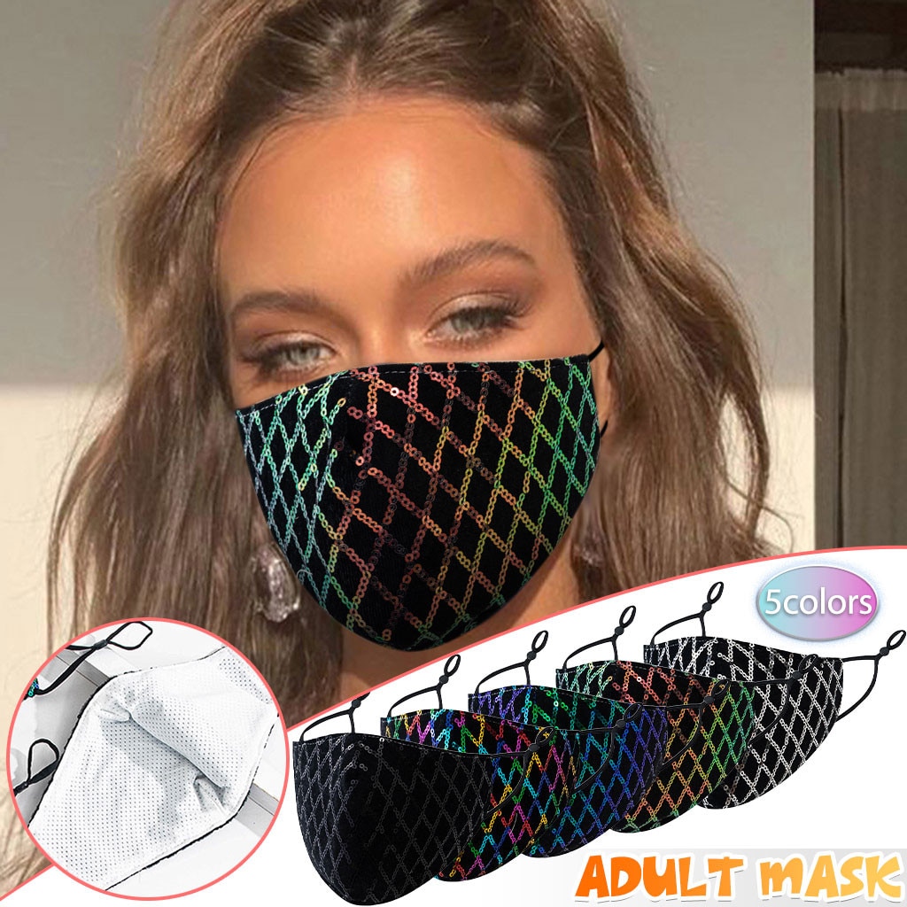 1PC Adult Washable Adjustable Breathable Sequins Protector Face Mask Erwachsenenmaske Facemasks Headband masques faciaux Máscara