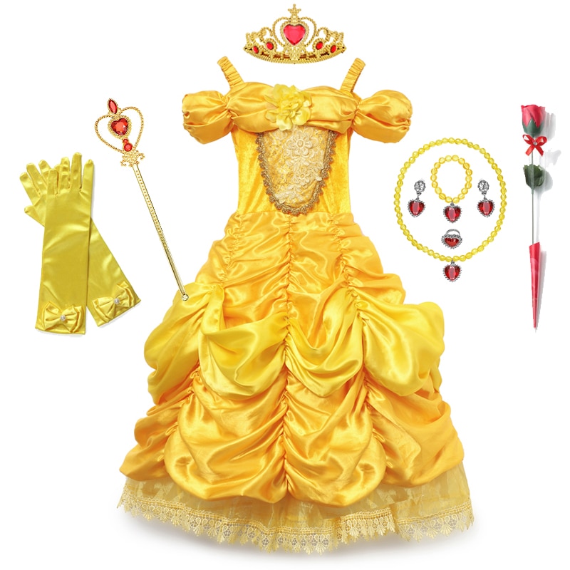 Girls Belle Princess Birthday Fancy Dress Wedding Party Dress for Girl Ball Gowns Kids First Communion Children Clothing