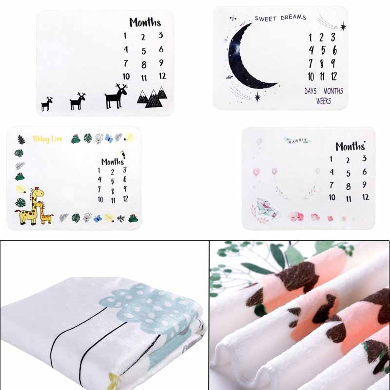Baby Monthly Record Growth Milestone Blanket Newborn Photography Props Creative Cartoon Animal Background Cloth Infant Gifts