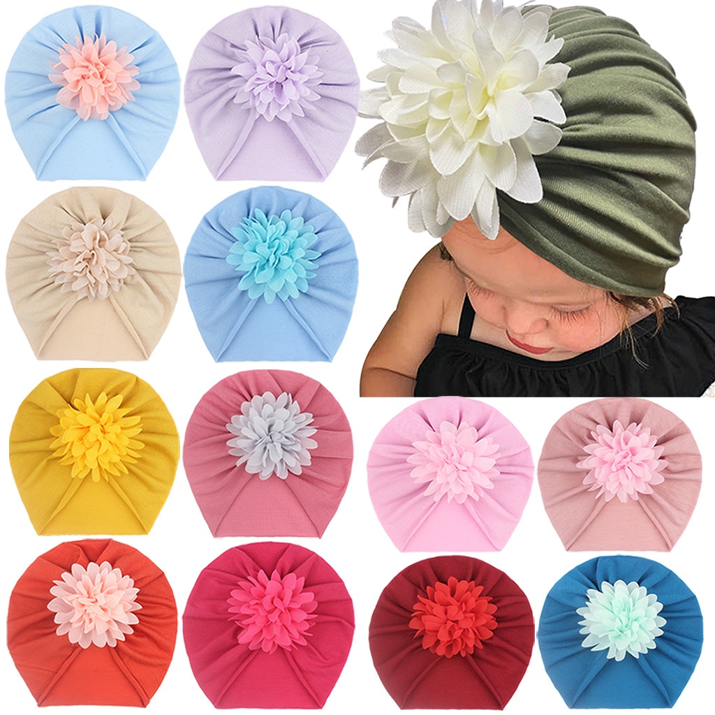 New Infant Toddler Flower Hats Soft Chiffon Kids Child Turban Caps Baby Girls Headwear Kids Hair Accessorise Gift Photo Props