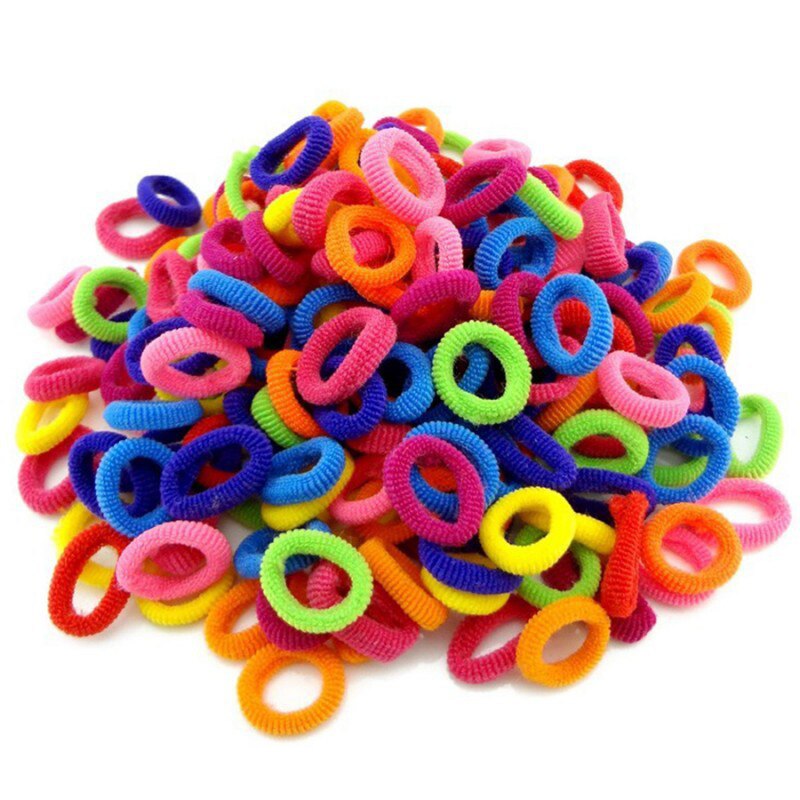 100 Pcs Children Girl Hair Rope Mix Candy Color Hair Band Elastic Cotton Ponytail Holders Simple Fashion Headwrap