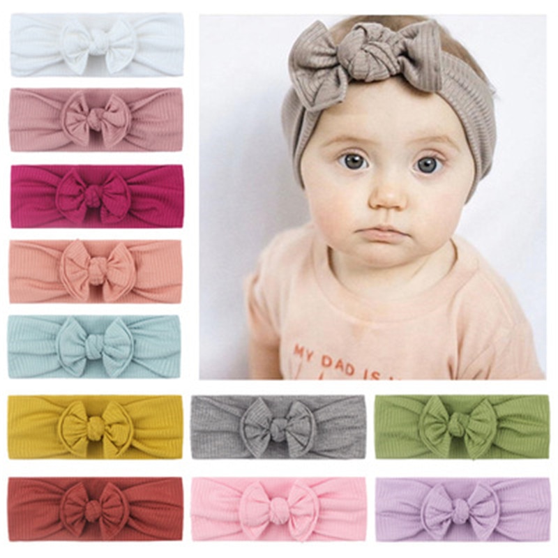 12 Colors Baby Bow Nylon Headband For Girls Spring 2020 Kids Soft Elastic Round Head Wrap Newborn Bow Hairband Hair Accessories