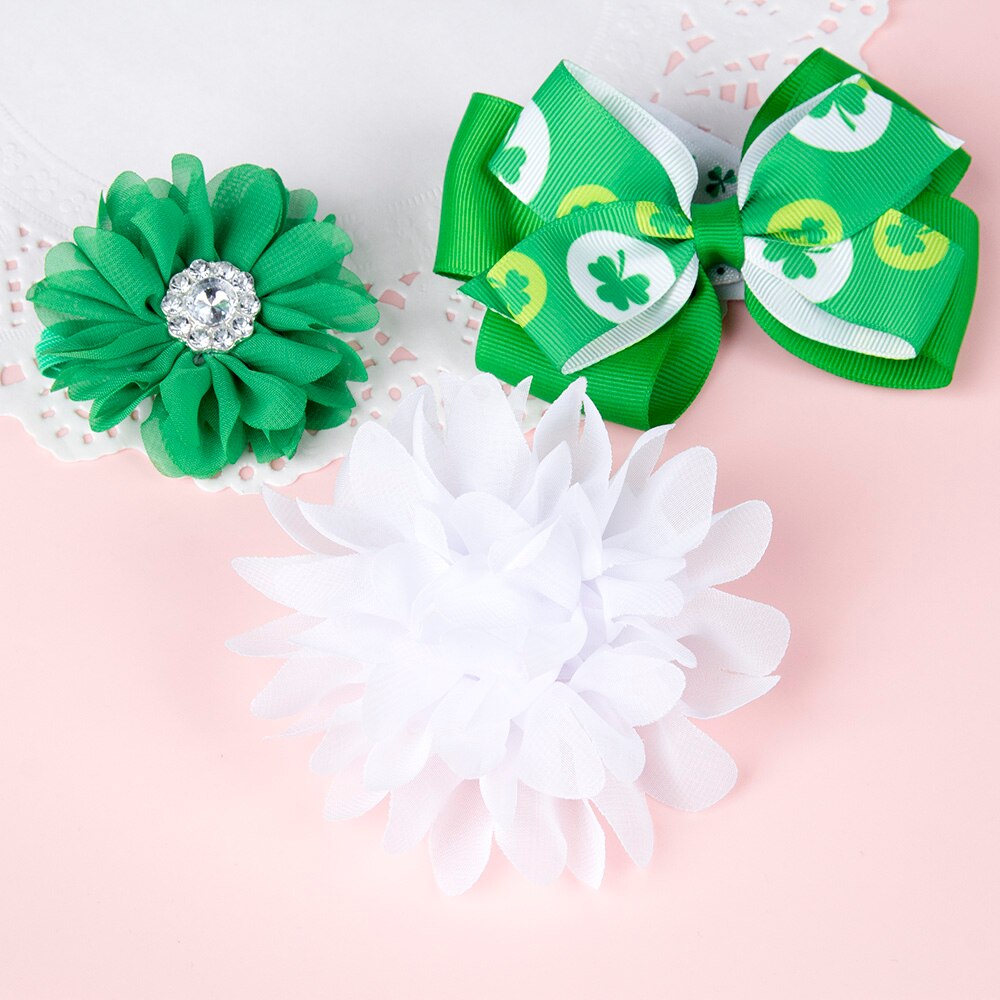 Fashion Baby Girls Chiffon Flower with Rhinestone Headband Kids Double Grosgrain Bow Hairband Child Headwear Christmas Gift