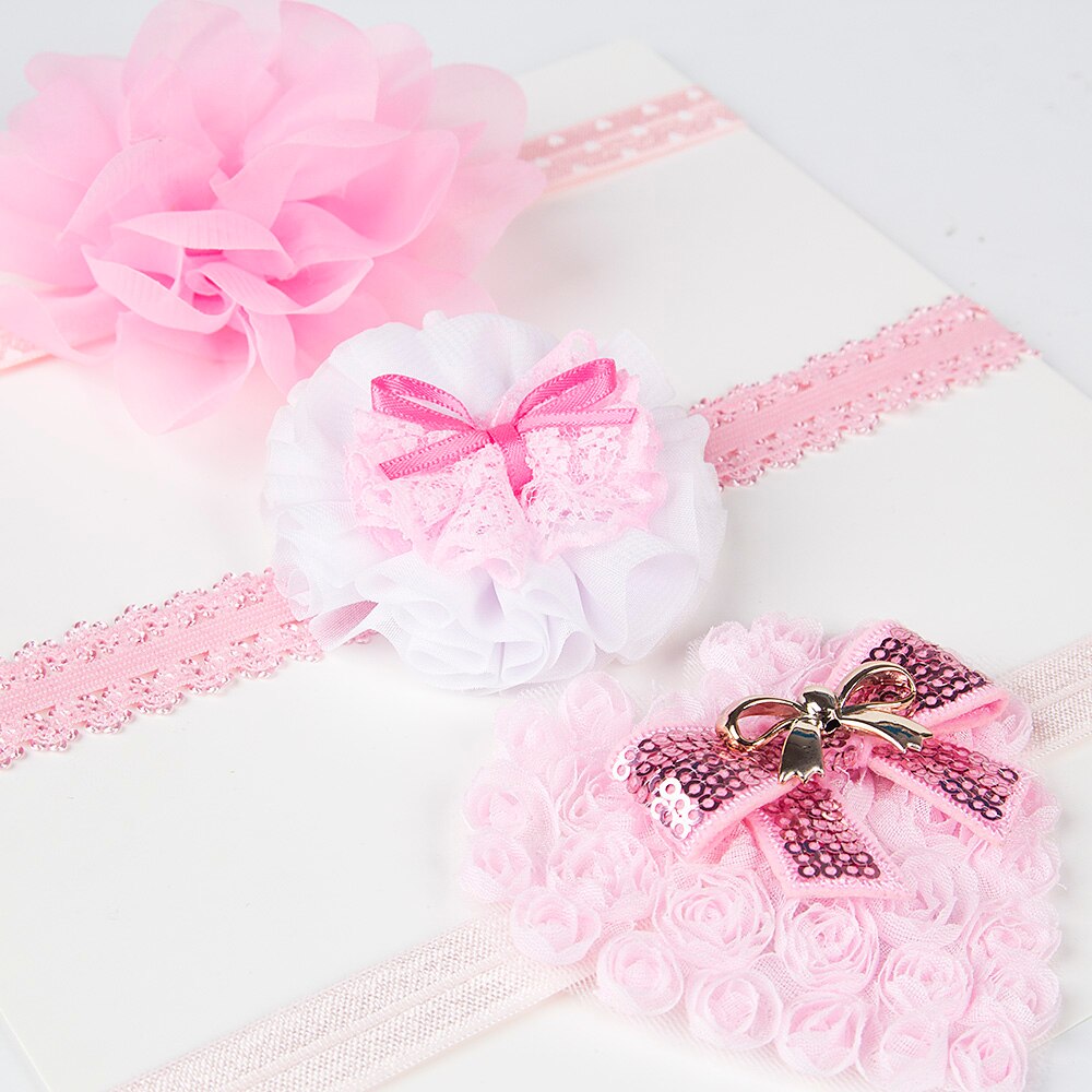 New 3pcs/lot Baby LaceFlower Headband Infant Toddler Rose Floral Hairband Princess Headwear Accessories Set Photo Props