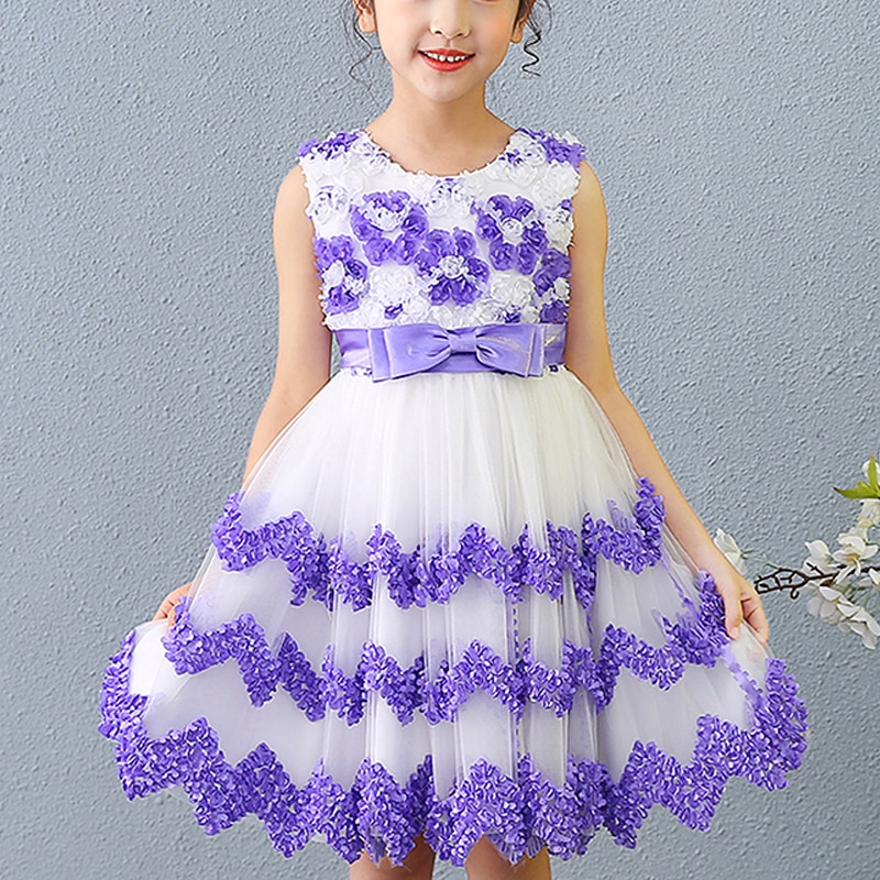 Kids Flower Girls Party Dresses Petal Skirt Casual Princess Summer Girls Layered Frock Dress Children's Sweet Dress 1268