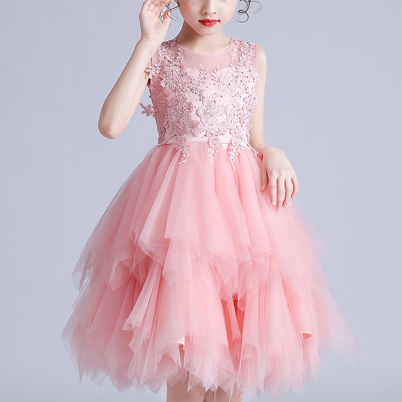 Girls‘ Short Dresses Wedding Party Clothes Flower Casual Mesh Gown Princess Summer Girls Dress Children's Layered Dress d12