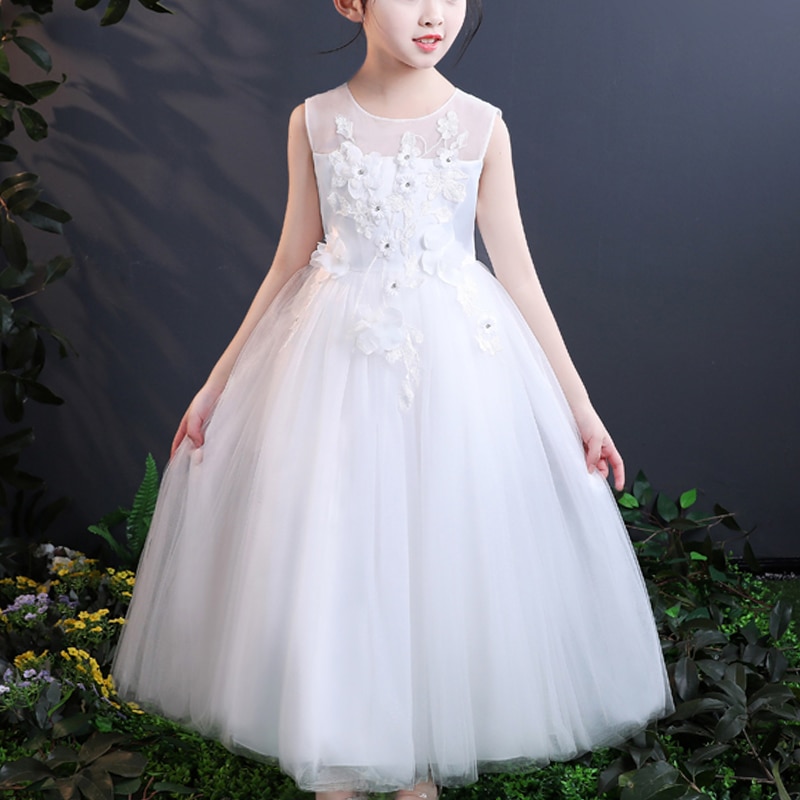 Kids Dresses For Girls Wedding Party Costumes Banquet Frock Gown Princess Flower Embroidery Summer Children's Sleeveless Dr