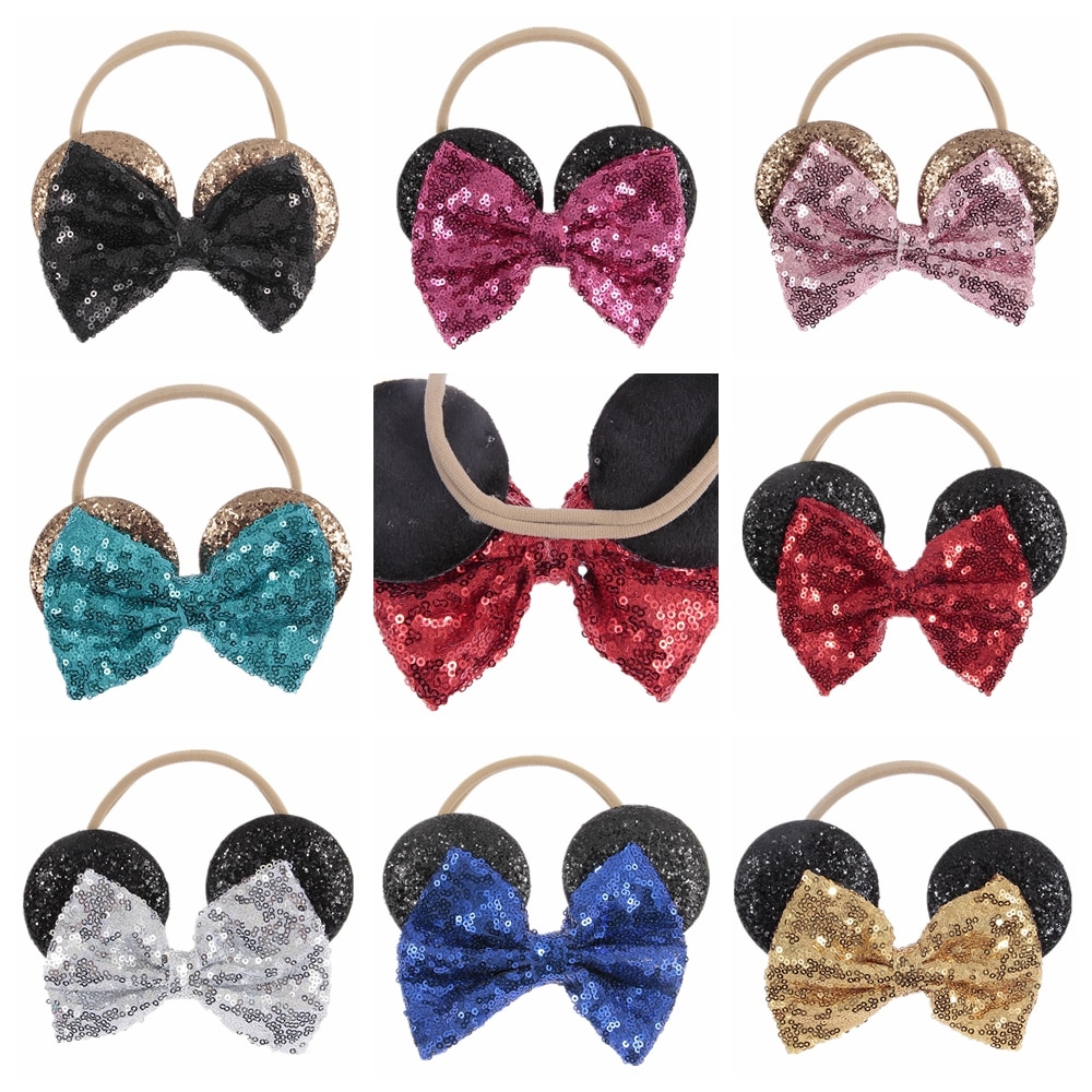 Fashion Shining Glitter Cartoon Ears Infant Toddler Headband Glitter Bowknot Baby Girls Hairband Diy Headwarp Decoration