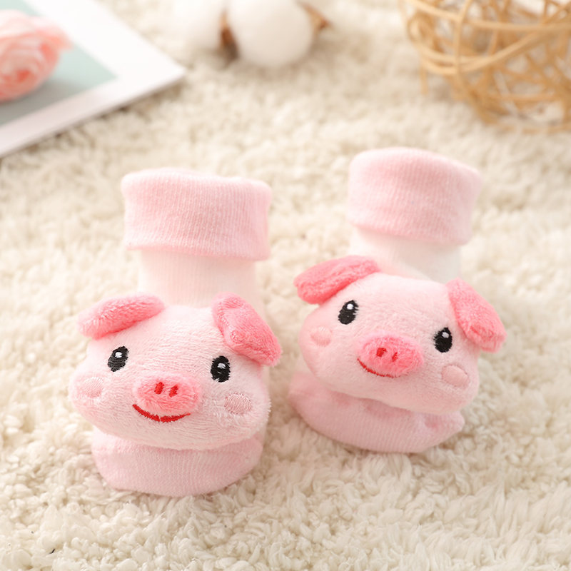 1pcs Pink Pig Socks Baby Socks Floor Non-slip Cotton Cartoon Doll Socks with Bells Baby Girls Boys Soft Cute Boots