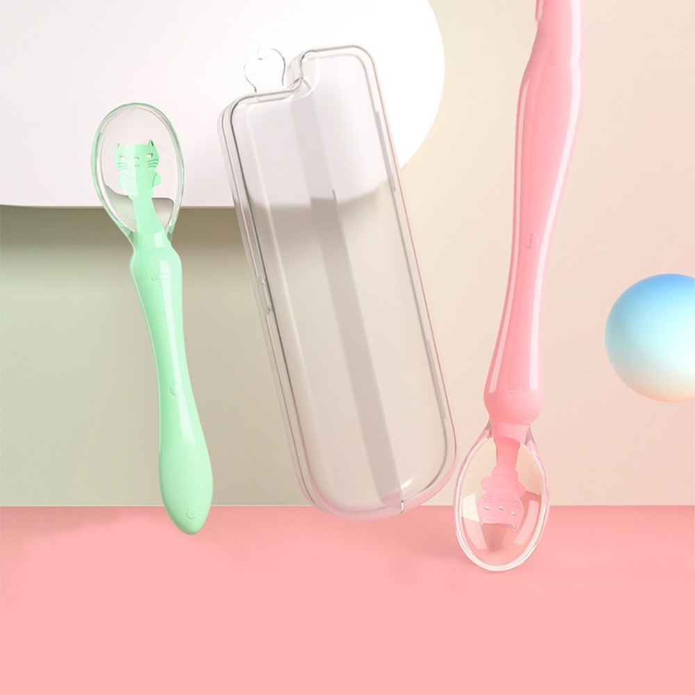 Silicone Baby Soft Soup Spoon Healthy Infant Sunsing Tempereture Sucker Kichen Cooking Spoon Rice Spoon Children Tableware