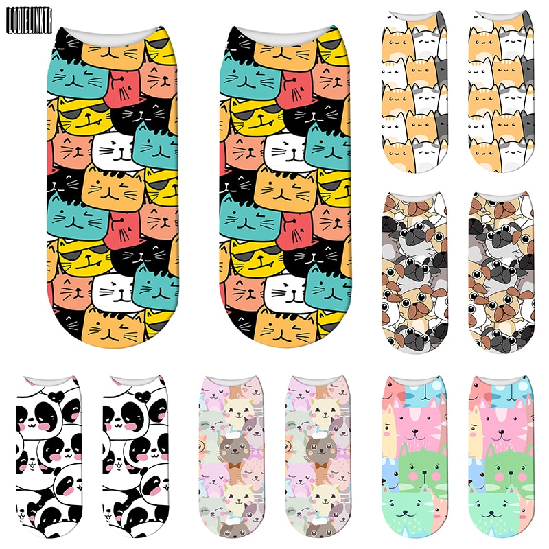 3D Mini Animal Summer Female Socks Cute Cartoon Cat Dog Girls Pure Cotton Low Ankle Socks High Quality Fuzzy Short Socks For Men