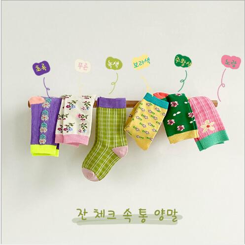 3Pairs Pack 1-8 Year 2022 spring floral striped tube socks female kids children baby socks