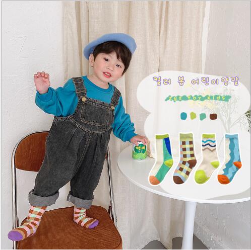 1-8Year 4 Pairs New Children Kids Socks Cartoon Fashion Baby Wave Boy GIrl Socks