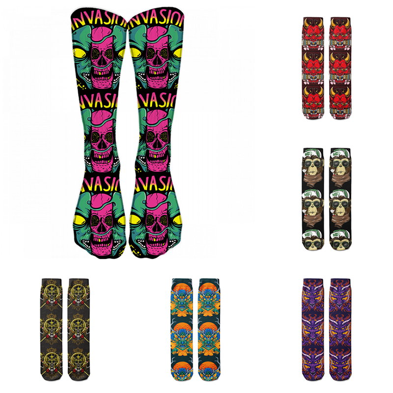 Horror Warrior Printed Middle Tube Socks Fashion Funny Soft Cotton Harajuku Long Socks Happy Rainbow Casual Sokken for Unisex