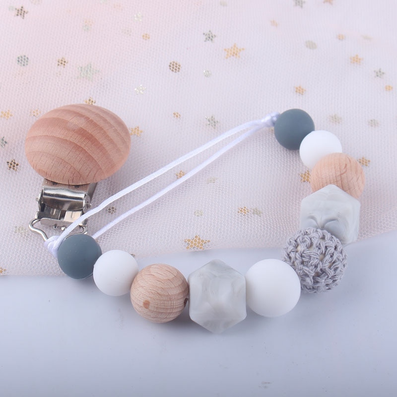 Baby Pacifier Clip Silicone Teething Beads Holder Soothie Clips Teether Toy Chewbeads Baby Birthday Shower Gift