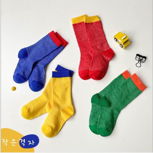 1-8Year 4 Pairs 2021 spring mesh for boys and girls candy color matching kids child socks