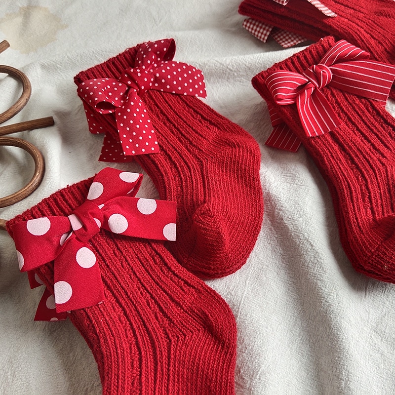 Cute Children's Socks Thick Knitted Girls Ankle Socks Big Bows Warm Kids Cotton Socks Toddlers Infants Boot Socks 0-5Years