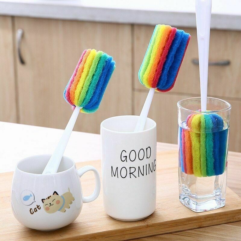 1 PCS Colorful Water Bottle Cup Mug Glass Washing Sponge Cleaning Brush Scrubber with Handle Cleaning Utensils Brush Glass