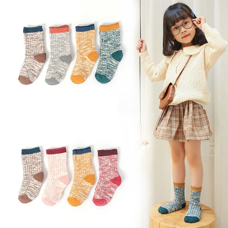 4 Pairs/lot Winter Thick Knitted Girls Warm Socks Children Socks Boys Suitable for 1-12 Years Old