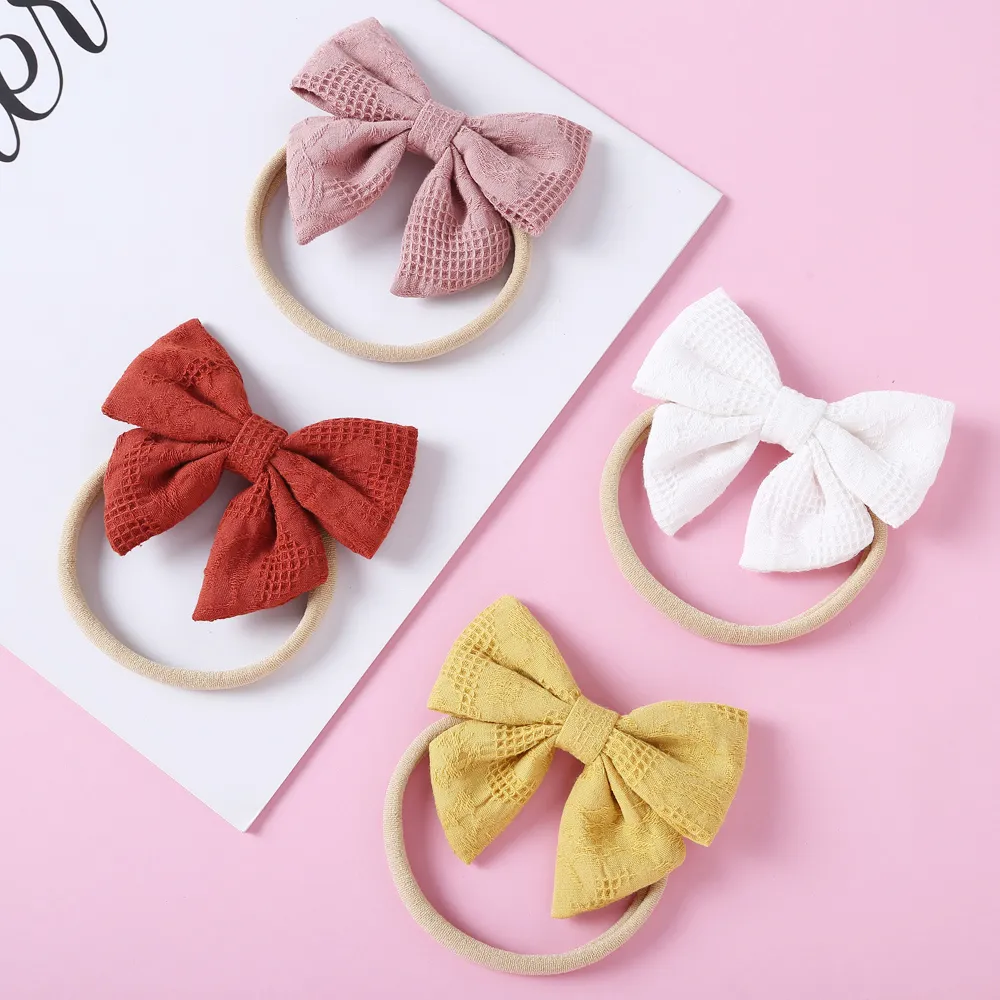 Newborn Baby Headband Solid Cotton Bow Elastic Hairband Infant Girl Headwear Toddler Thin Nylon Hair Accessories Photo Prop