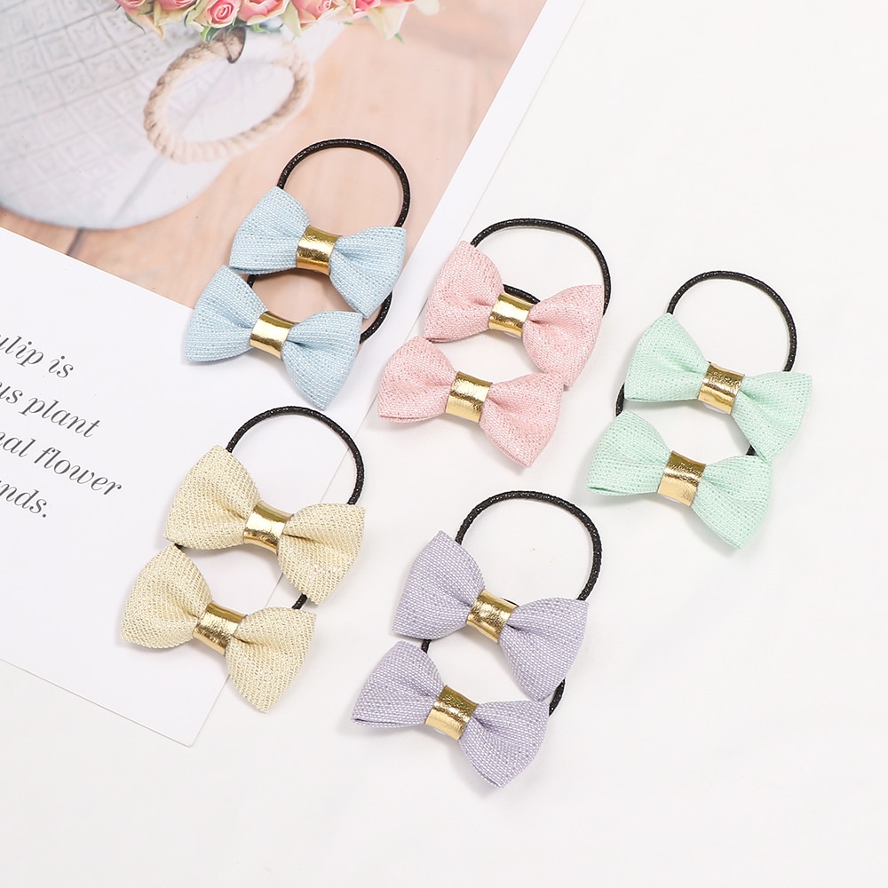 2 PCS Black Elastic Hairrope Mini Bow 2 Inch Bowknot Ponytail Holder Hairring For Little Girls Fashion Simple Hair Accessories