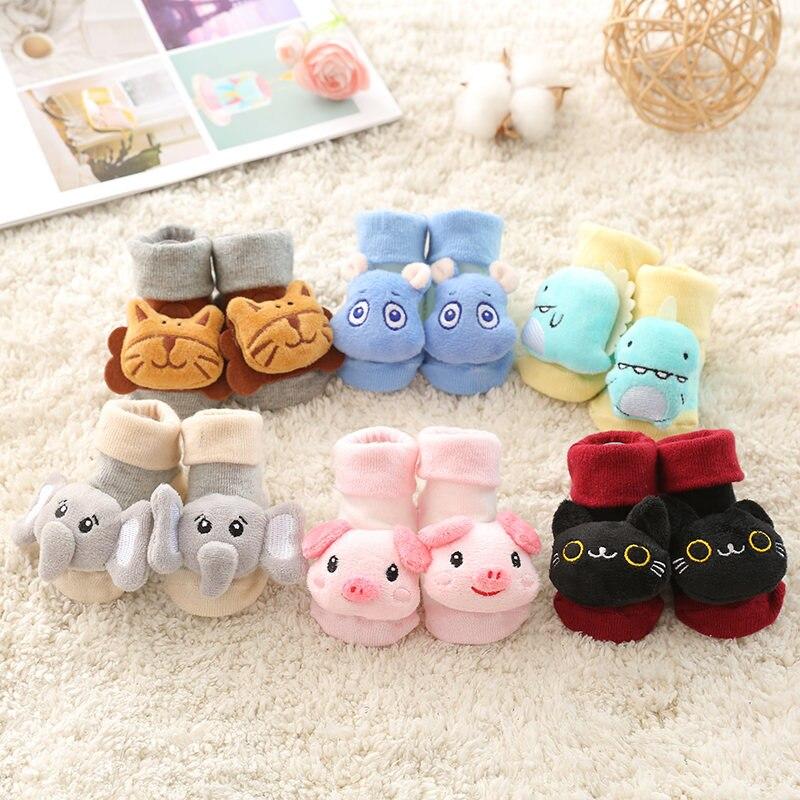 NewBorn Baby Socks Warm Cotton Floor Non-slip Cartoon Animal Doll Socks with Bells for Girls Boys Soft Cute Kids Indoor Boots