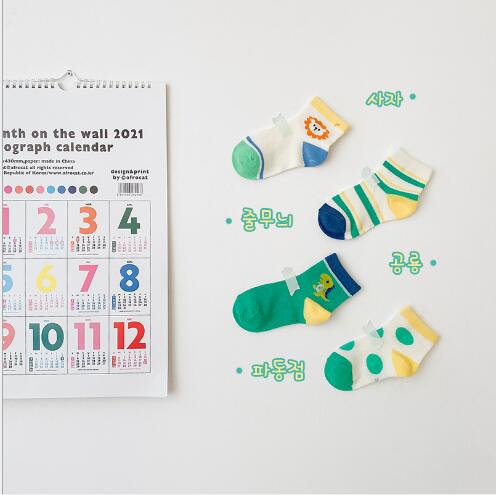 1-12Year 4Pairs Pack Spring and summer new cartoon animal socks combed cotton breathable boy socks