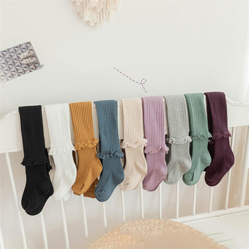 Elegant Princess Girls Pantyhose Spring Fall Cotton Ribbed Lace Cuff Kids Tights for Girl Clothes Toddler Stocking Children Pant