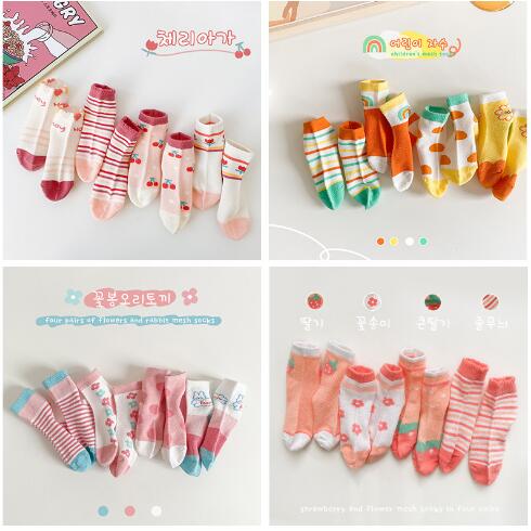 1-12 Year 4Pairs/Lot spring and summer cartoon cute socks combed cotton girls socks