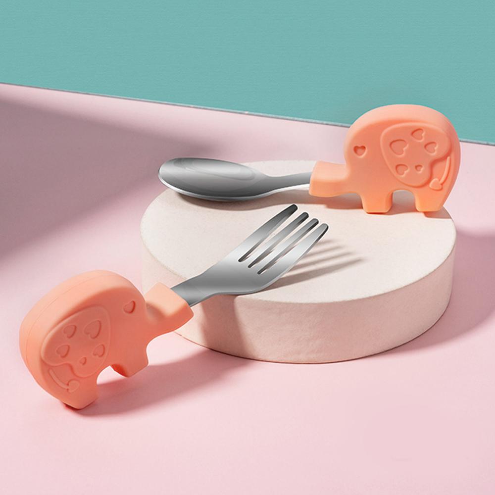 Cartoon Elephant Horse Baby Feeding Spoon Fork Tableware Set Food Grade Silicone Kids Cute Baby Gadgets Utensils Dinnerware