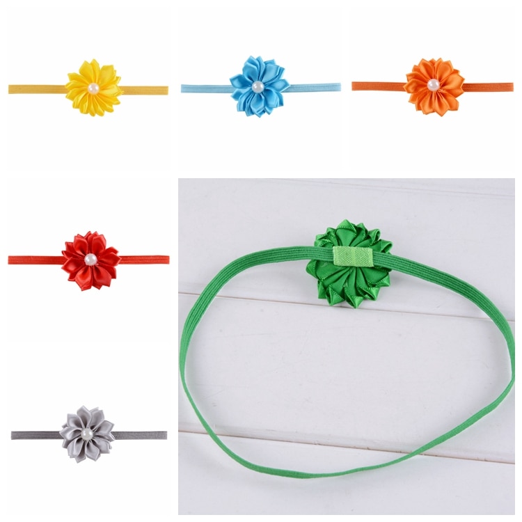 3.8 CM Solid Color Handmade Polygonal Flowers Hairband Toddler Pearl Floral Elastic Headband Princess Headwear Photography Props