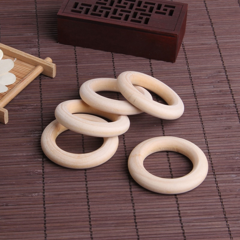 5pcs Crafts DIY Baby Teething Natural Wooden Rings Necklace Bracelet 55mm G99C