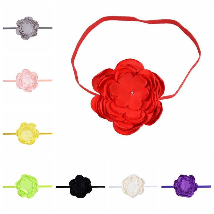 10 CM Handmade Fabric Flower Infant Headband Solid Color Roast Floral Elastic Hairband Baby Girls Clothing Ornaments Photo Props