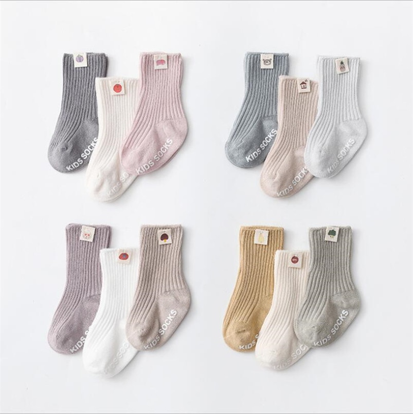 3 Pairs/lot Newborn Baby Socks Spring Fall Solid Color Ribbed Ankle Socks for Infant Boys Tube Socks Toddler Girls Leg Warmers