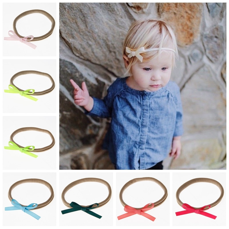 3pcs/lot Solid Color Handmade Ribbon Bowknot Newborn Headband Children Nylon Hairband Baby Girls Bows Headwear Birthday Gifts
