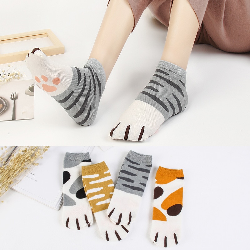 1 Pair of Cute Cartoon Japanese Cat Claw Boat Socks Summer Fresh Lady Student Personality Cute Cat Claw Animal Pattern Socks