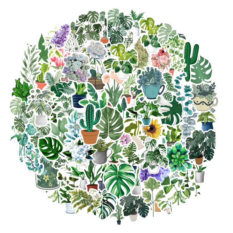 50/100pcs/pack Monstera deliciosa Liebm bamboo Graffiti Stickers For Skateboard Box Computer Notebook Car Children's Toys