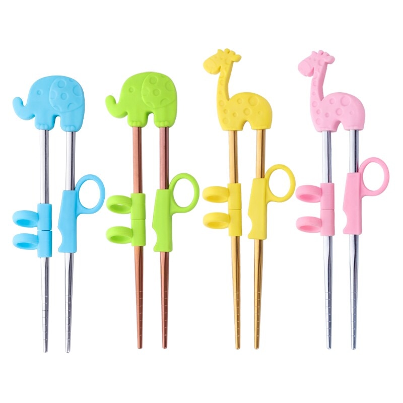 Stainless Steel Chopsticks Kids Cartoon Learning Chop Sticks Reusable Training Chopsticks Cute Children Tableware Set