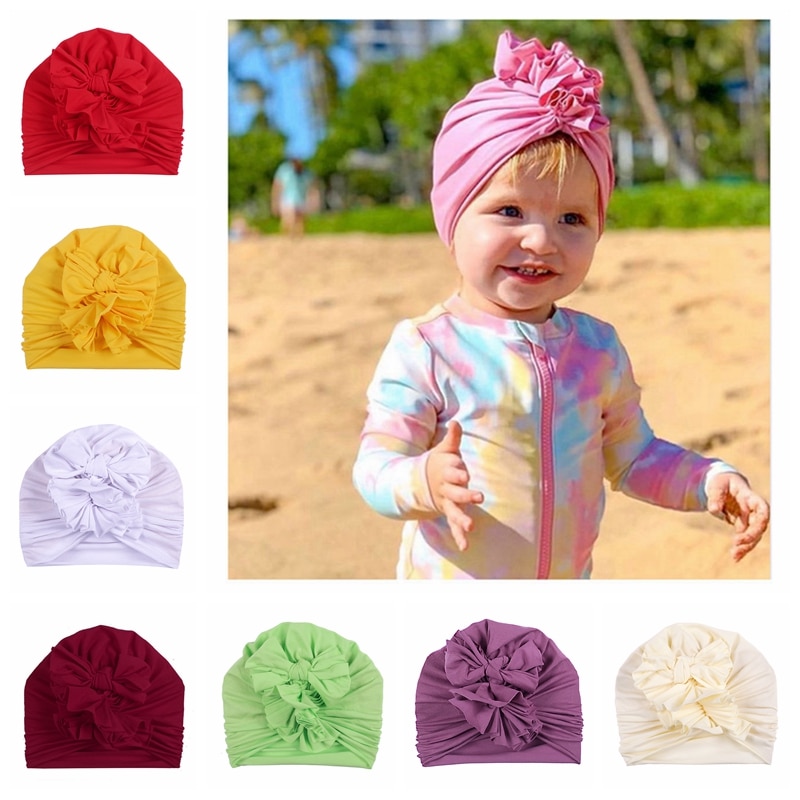 Newborn Infant Comfortable Cotton Hats Solid Color Handmade Bowknot Caps Children Bows Headwear Baby Girl Accessories Kids Gifts