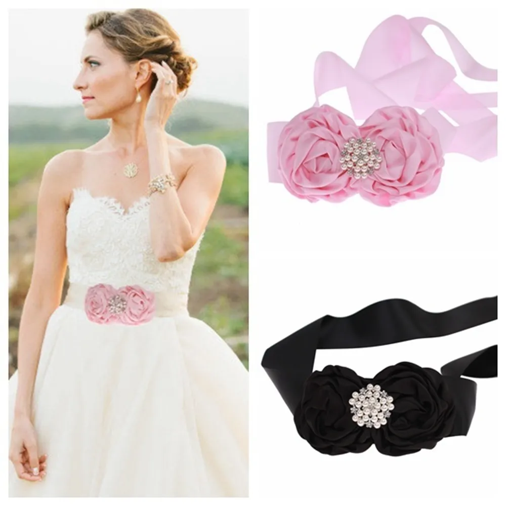 Fashion Handmade Pearls Rhinestone Flower Sash Women Dress Decoration Belts Maternity Waistband Holiday or Anniversary Gifts