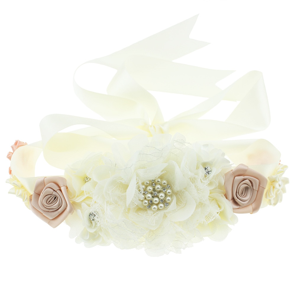 Boutique Pearl Rhinestone Polygonal Flowers Sash Fashion Handmade Floral Maternity Belt Adjustable Waistband Clothing Ornaments